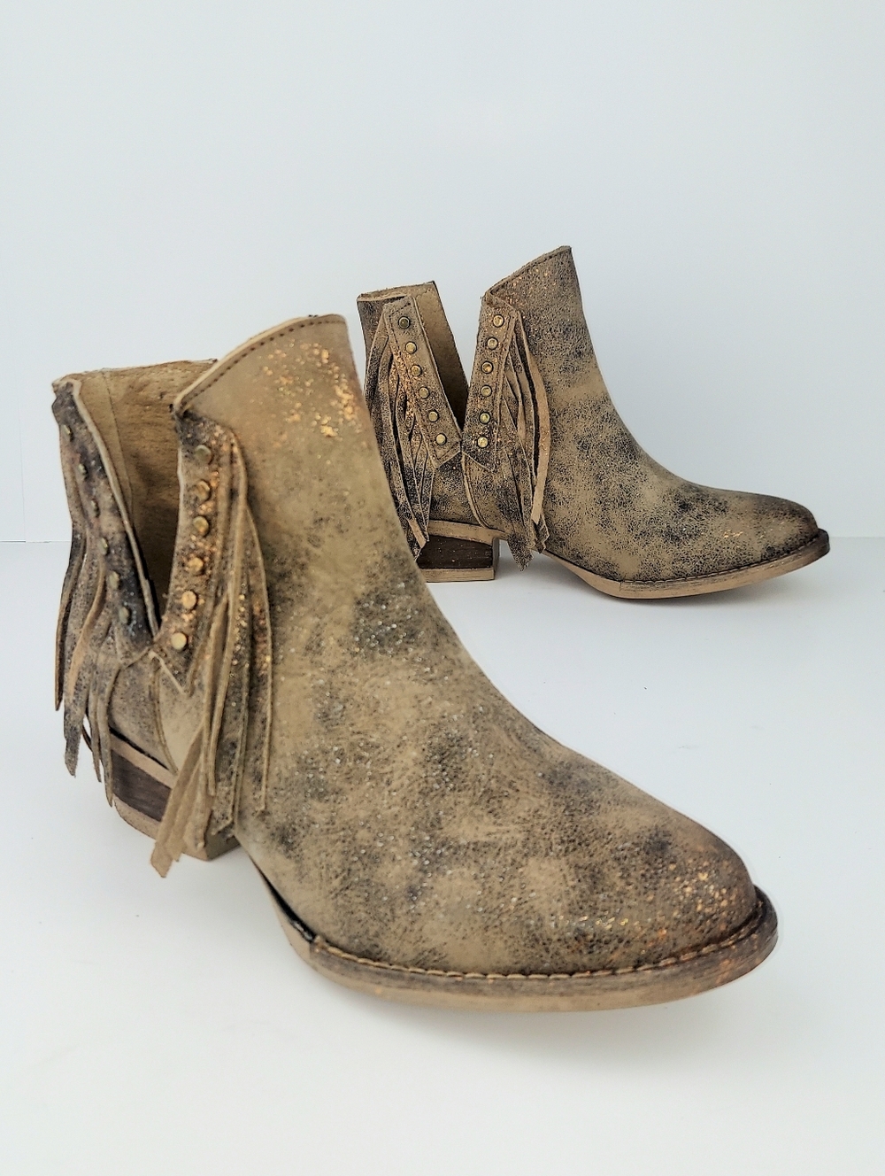 Corral Circle G Brown Leather Studded Fringe Booties NWOT Size 7 - Picture 9 of 10
